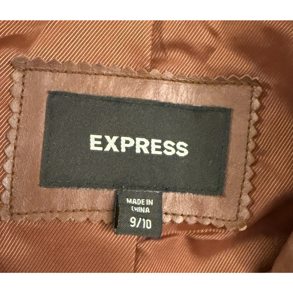 Vintage Express Women’s Brown Genuine Leather Long Jacket Coat Y2K Size 9/10 - Picture 7 of 9